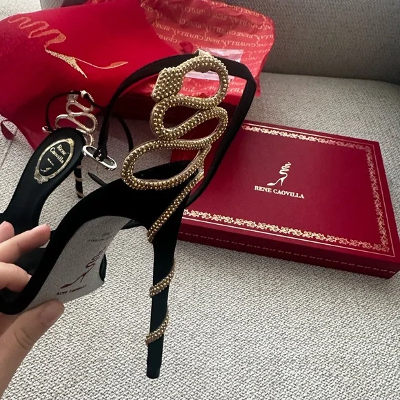 Rene Caovilla black suede sandals size 38 or 7/7.5 US NeW - Picture 5 of 9